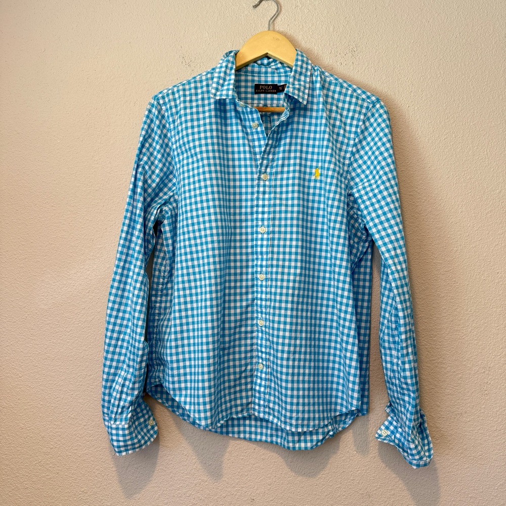 Polo Ralph Lauren Mens XL Gingham Button Down Shirt Blue White Yellow Pony